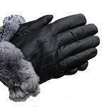 Chinchilla Fur Lined Black Leather Gloves -Women's