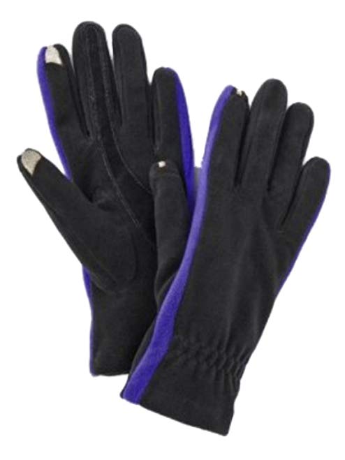 Isotoner Smart Touch Womens Black & Blue Fleece Smartouch Texting & Tech Gloves