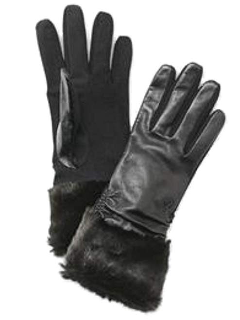 Touchpoint Womens Black Leather & Faux Fur Tech & Text Smart Gloves