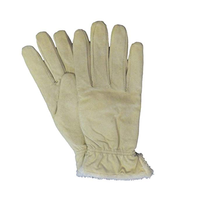 Isotoner Womens Beige Suede Gloves With Gathered Wrists & Microluxe Linings