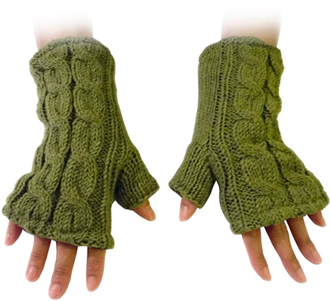 Authentic Soul Green Unisex Wool Knit Fingerless Gloves Hand Warmers