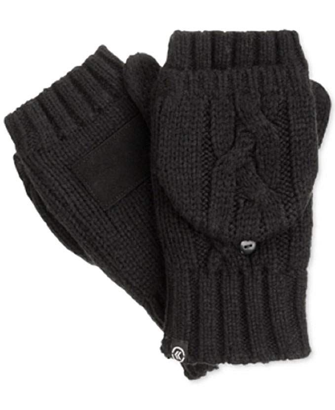 Isotoner Signature Chunky Solid Flip-Top Mittens in Black, One Size