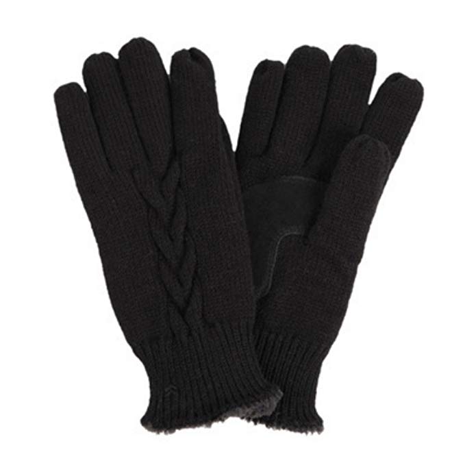 Isotoner Womens Black Cable Knit Gloves with Microluxe Lining