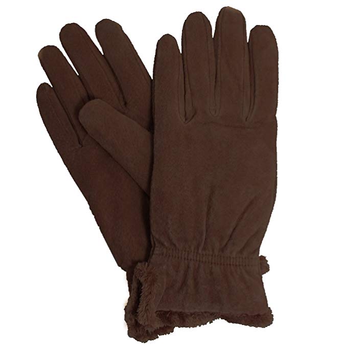 Isotoner Signature Gathered Wrist Microluxe Leather Gloves, Dark Brown