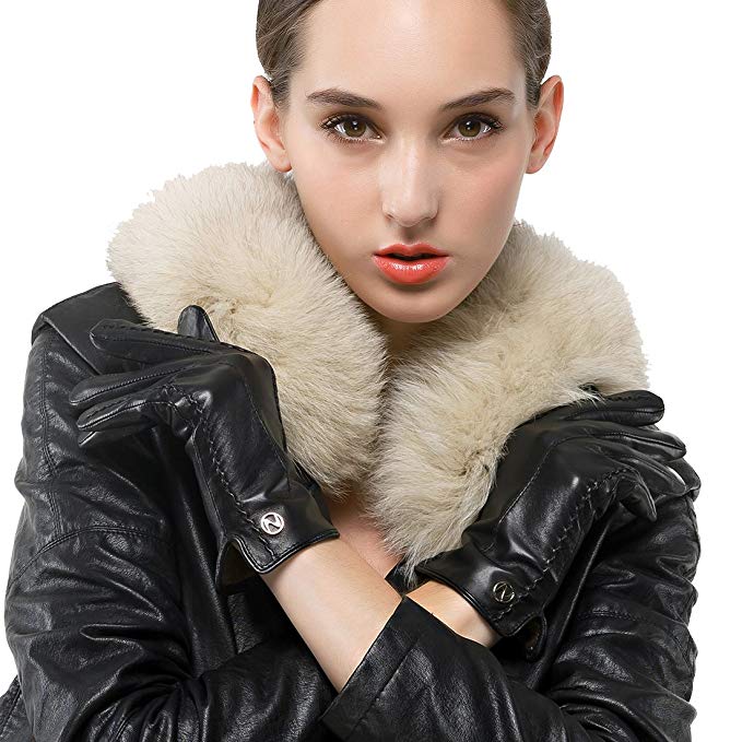 Women Touchscreen Leather Glove Nappaglo Pure Cashmere Lining Winter Warm Glove