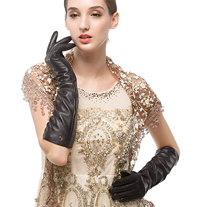 Nappaglo Women's Long Nappa Leather Gloves Touchscreen Texting Evening Dress Party Winter Warm Mittens