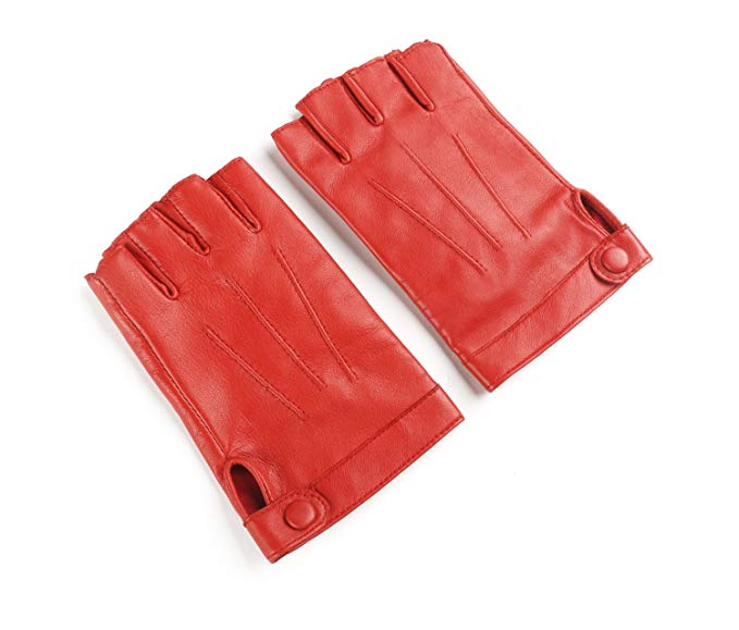 Ambesi Women's Traditional Half Finger Nappa Leahter Driving Gloves