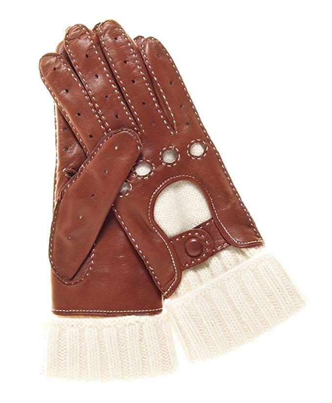 Fratelli Orsini Women's Winter Leather Driving Gloves with Cashmere Lining