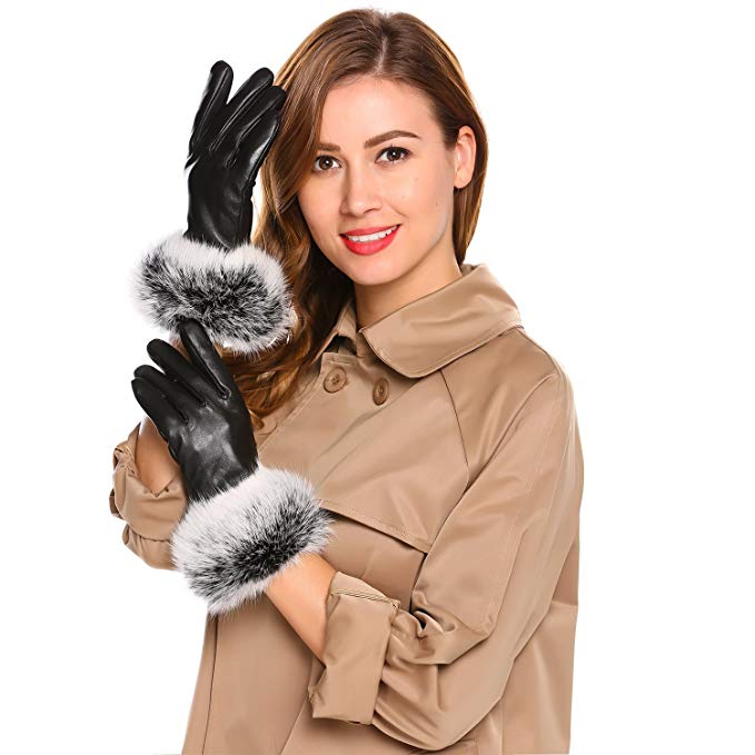 Winter Leather Gloves for Women Warm Touchscreen Texting Driving Fleece Lined Gloves