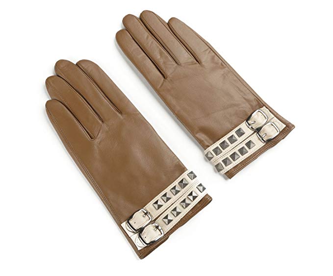 Ambesi Women's Rivet Fleece Lined Nappa Leather Winter Gloves