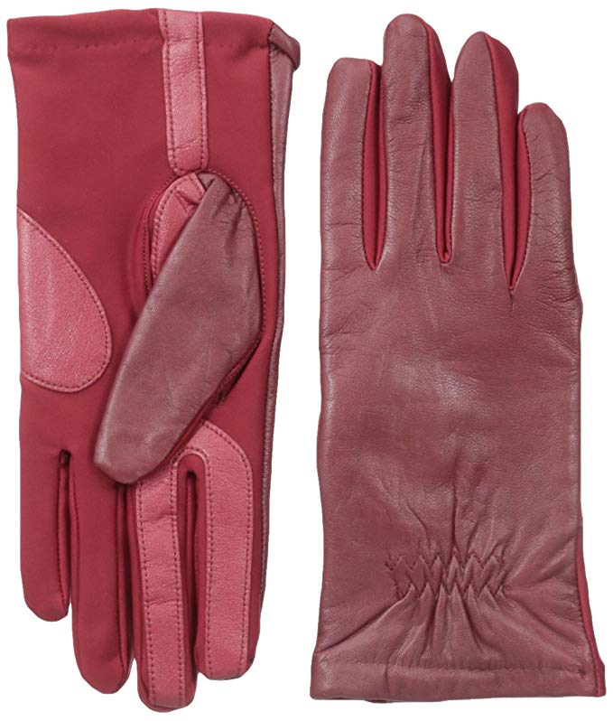 Isotoner Women's Smartouch Stretch Leather Glove with Partial Back Gather