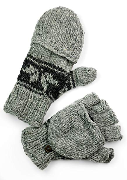 TCG Women’s Hand Knit Wool Snowflake Glittens - Pewter & Charcoal