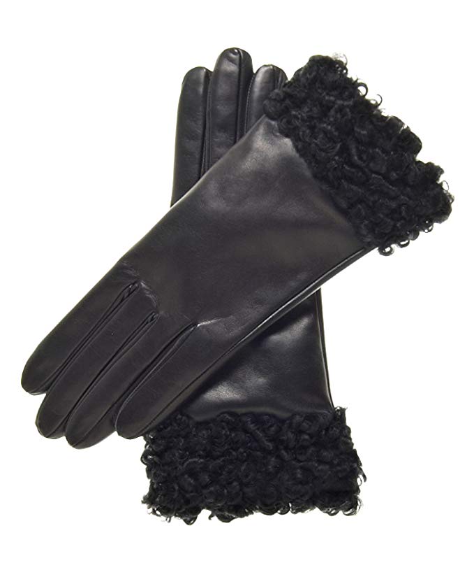 Fratelli Orsini Women's Cashmere Lined Leather Gloves with Persian Lamb Cuffs