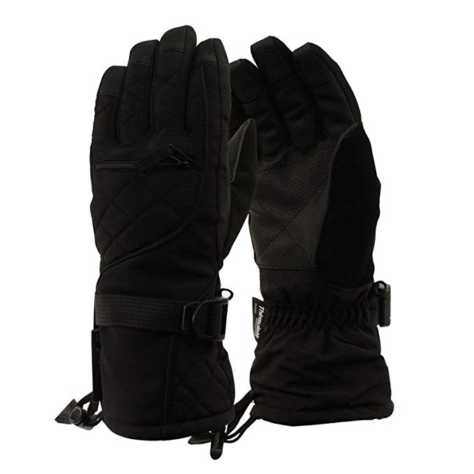 Ladies Winter Zip Pocket Waterproof Thinsulate 3M Warm Snow Ski Gloves Black