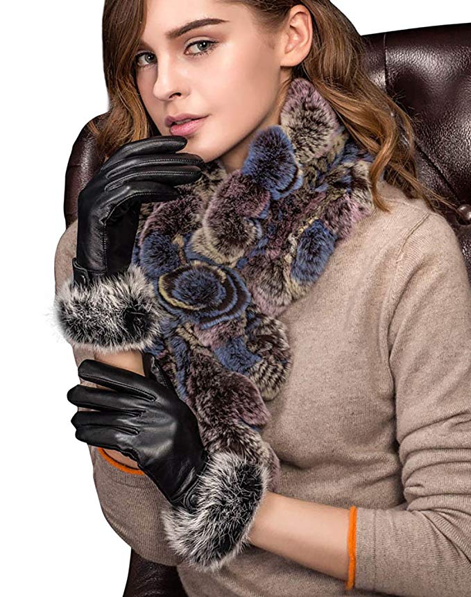 YISEVEN Women's Touchscreen Lambskin Leather Gloves Fur Long Cuff