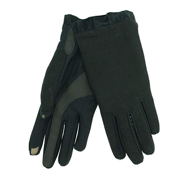 Isotoner Smart Touch Womens Black Ruffle Tech & Text Gloves Smartouch