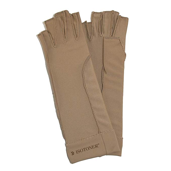 Isotoner Therapeutic Compression Fingerless Gloves (Pack of 2), Tan