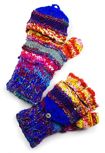 TCG Women’s Hand Knit Wool Striped Glittens - Mega-Multi-Colored