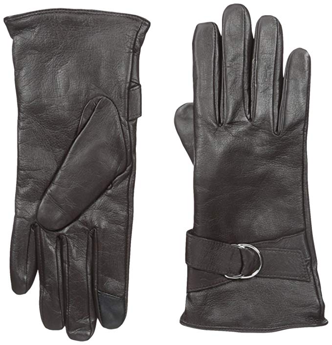 Adrienne Vittadini Women's Leather Touchscreen Gloves with Lambswool Lining