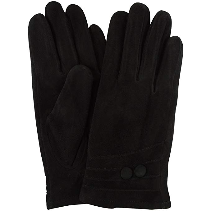 Ladies Suede Gloves with Fleece Lining and Two Button Design