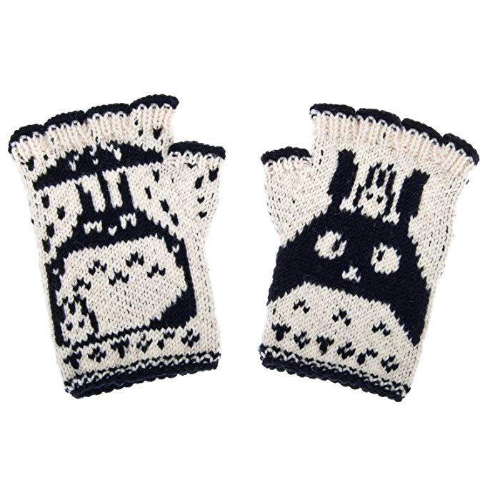 Totoro Fingerless Gloves - hand-knit from pure merino wool. Totoro Gloves Arm Warmers Merino Fingerless Gloves Texting Gloves