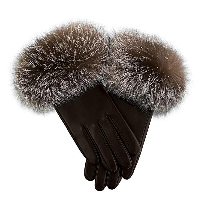 Lambskin Leather Gloves with Fox Cuff