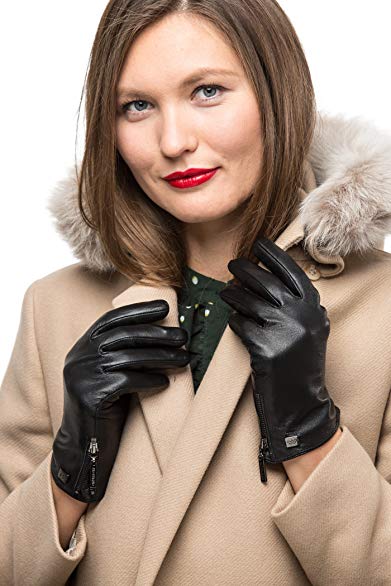 Nappa Leather Zipper Glove For Women, Touchscreen Cold Weather - Thinsulate Lined Gloves