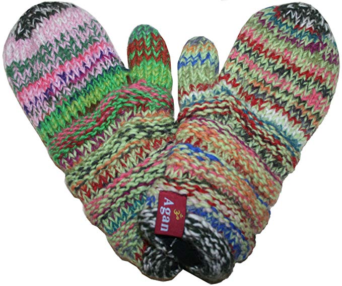 1417 MT Agan Traders Knit Wool Fleece Lined Mismatched Mitten Nepal