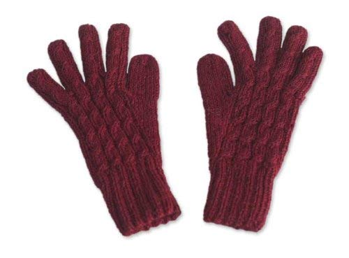 NOVICA Red 100% Alpaca Gloves, 'Lush Rose'