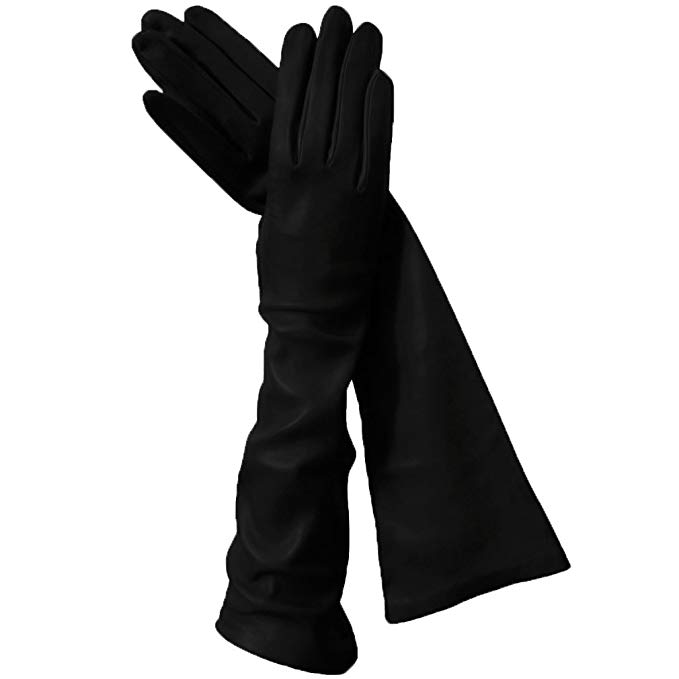 Long Italian Leather Gloves. Lined in Silk. 8