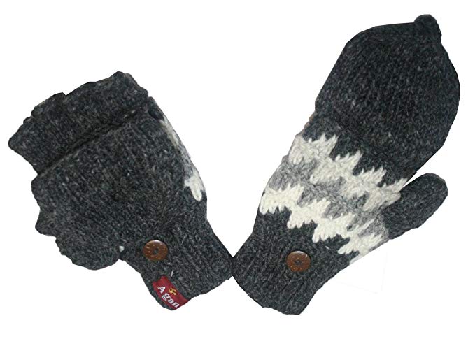 1415 G Agan Traders Himalayan Sheep Wool Unisex Hand Knit Fleece Folding Chaal Mitten Nepal