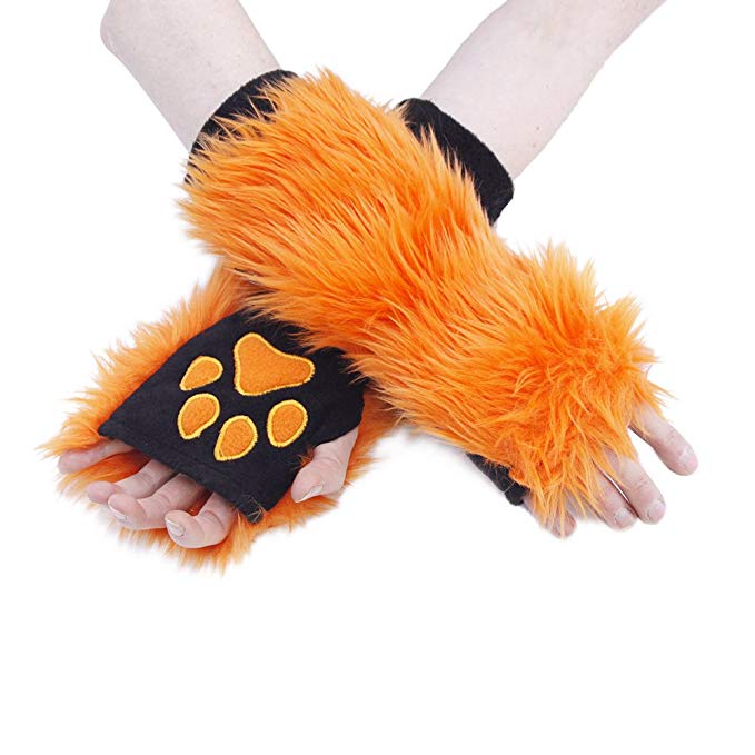 Pawstar Furry Paw Warmers Arm Hand Cover Fingerless Gloves