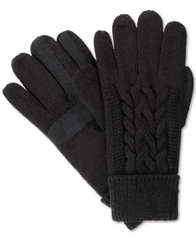 Isotoner Signature Solid Triple Cable Knit Palm SmarTouch Tech Gloves, One Size Black