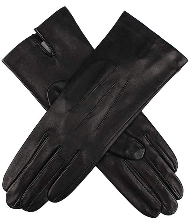 Dents Womens Felicity Silk Lined Plain Hairsheep Leather Gloves - Black