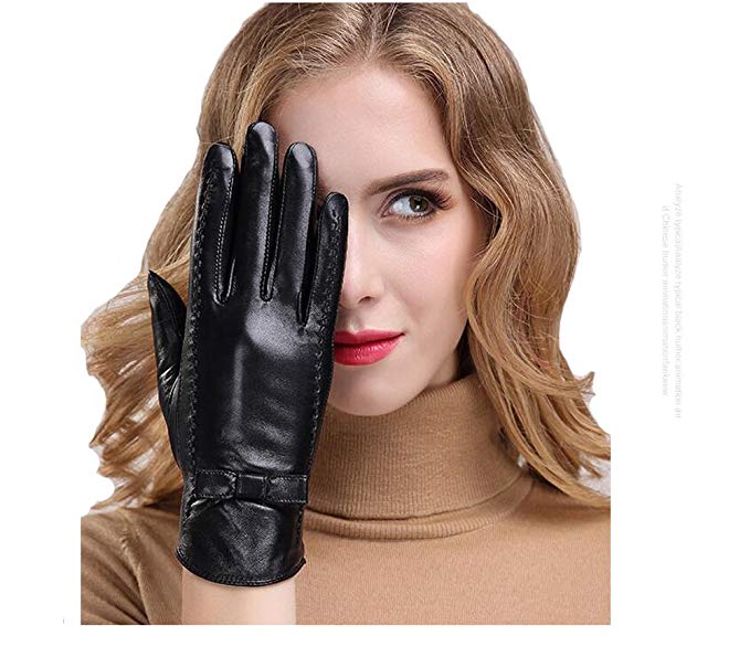 Women's Touchscreen Genuine Leather Winter Warm Soft Cashmere Lining Driving Gloves