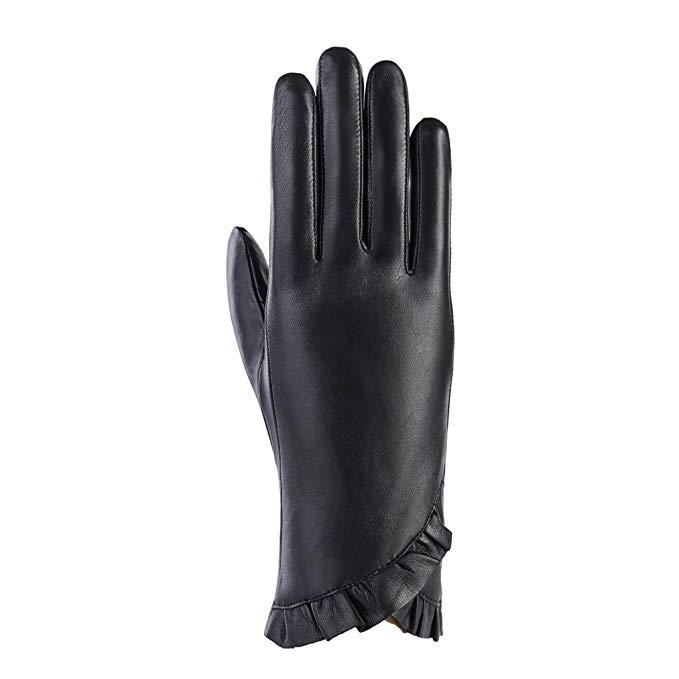 MoDA Women's Ms. Montreal Chic Ruffle Solid Leather Driving Gloves