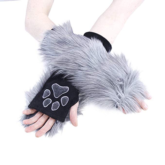 Pawstar Furry Paw Warmers Arm Hand Cover Fingerless Gloves