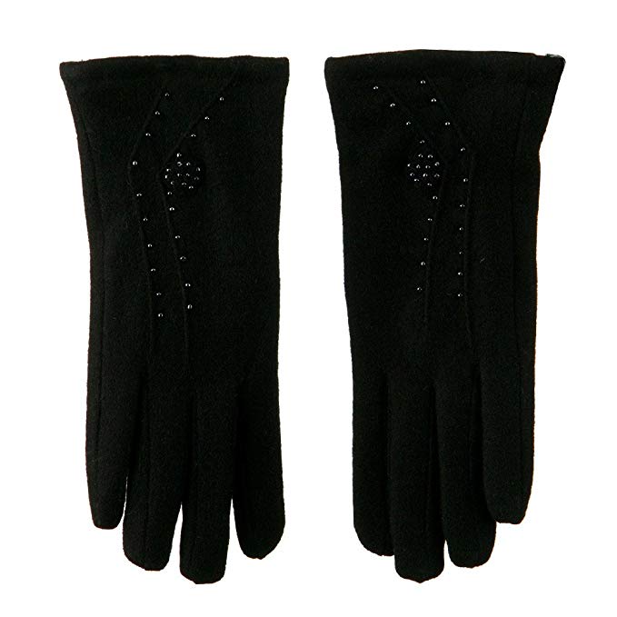 Cashmere Beaded Flowers Glove - Black W17S43B