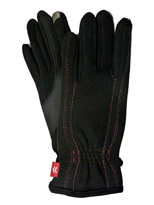 Isotoner Smart Touch Womens Black Stretch Smartouch Gloves with Pink Stitching