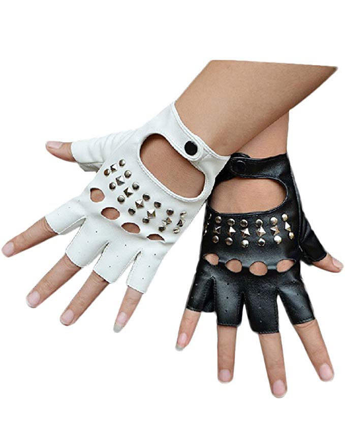 Minibee Women's Fingerless Rivets Cycling Rock Punk Street Gloves A Pair