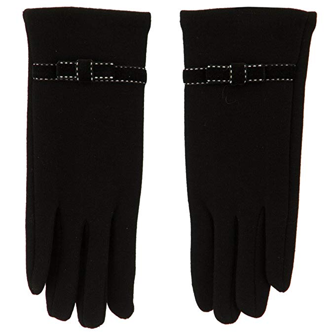 Women's Jersey Velvet Bow Texting Glove - Black