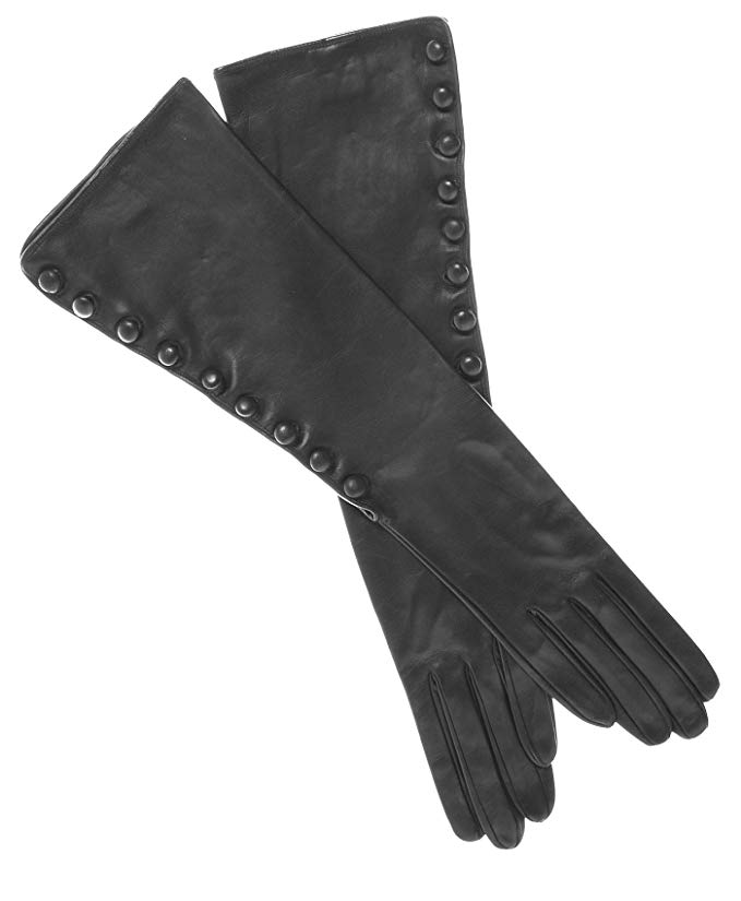 Fratelli Orsini Women's Elbow Length Silk Lined Lambskin Gloves With Buttons