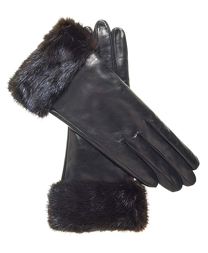 Fratelli Orsini Women's Italian Cashmere Lined Leather Gloves with Mink Cuff