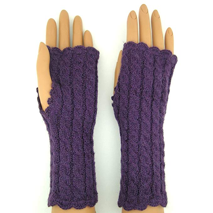 Alpaca Fingerless Gloves Long Cableknit Fair Trade Bolivia 100% Alpaca - Purple