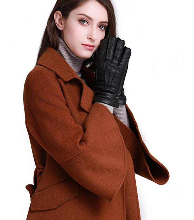 YISEVEN Women's Cashmere Lined Deerskin Leather Gloves Handsewn