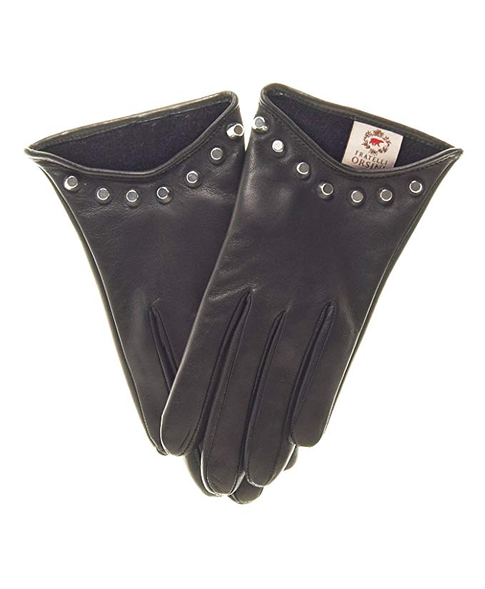 Fratelli Orsini Women's Italian Cashmere Lined Leather Gloves with Studs