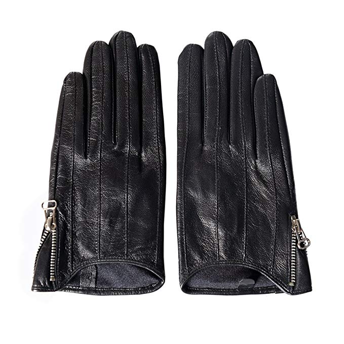 MATSU Zipper Women Leather Gloves Lady's,Lambskin,Nylon Lined Thin M9137