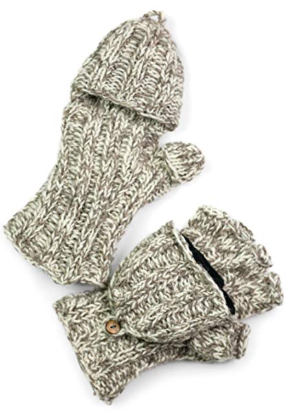 TCG Women’s Hand Knit Wool Glittens - Taupe & Cream