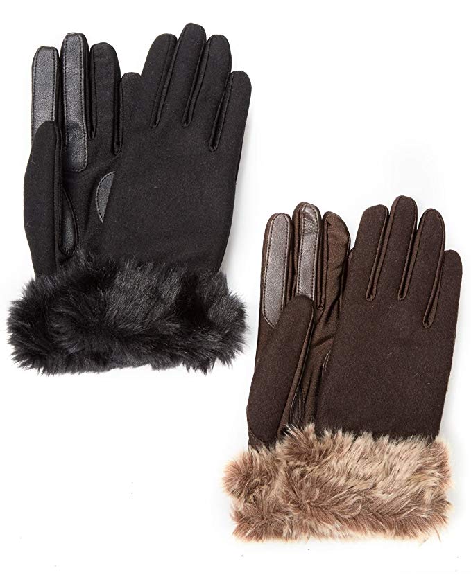 Isotoner Stretch Wool Long Faux Fur Cuffed SmarTouch Tech Gloves