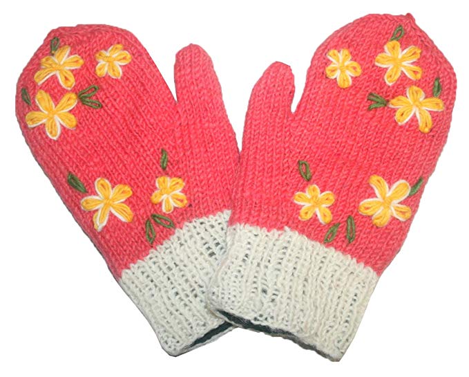 Warm Cozy Fleece Lined Ski Wool Unisex Women Hand Knitted Mitten